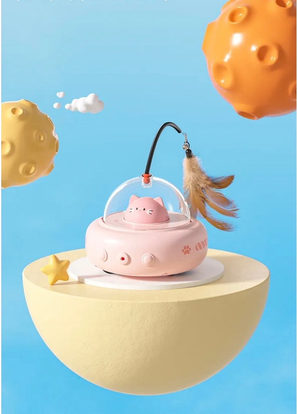 Smart UFO Interactive Cat Toy with Feather & Laser