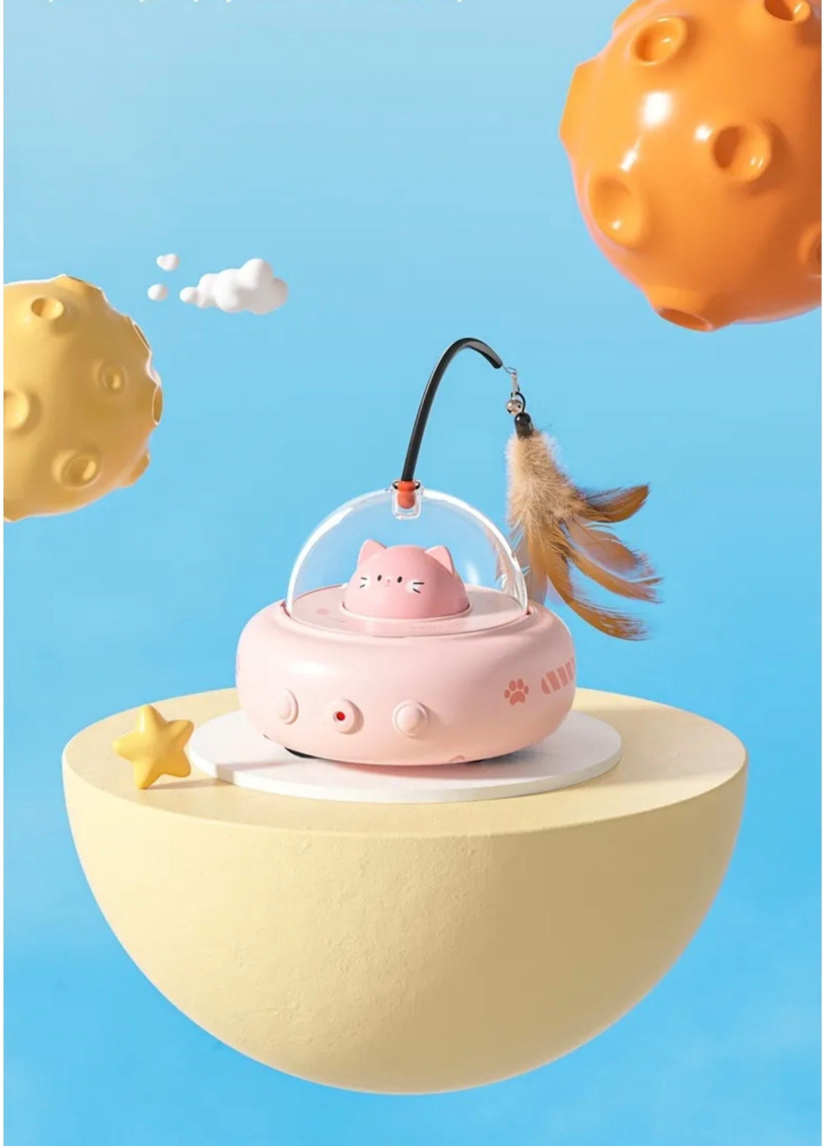 Smart UFO Interactive Cat Toy with Feather & Laser