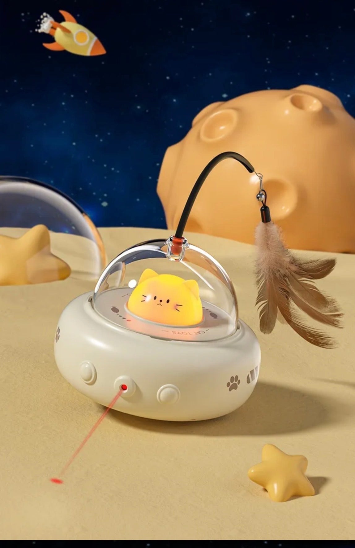 Smart UFO Interactive Cat Toy with Feather & Laser