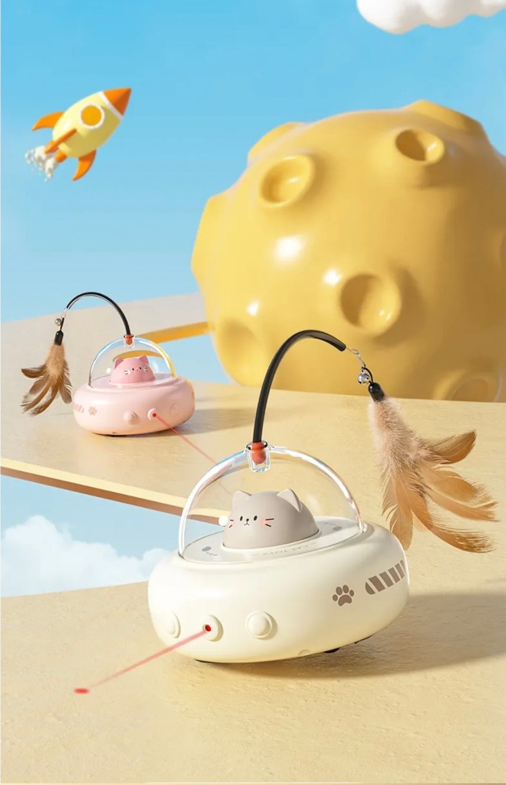 Smart UFO Interactive Cat Toy with Feather & Laser