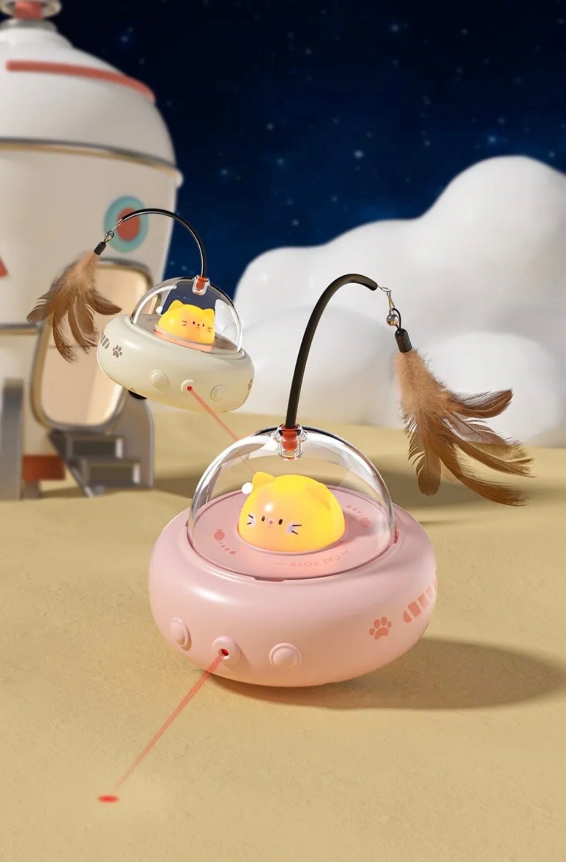 Smart UFO Interactive Cat Toy with Feather & Laser